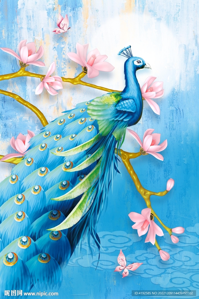 孔雀玉兰装饰画