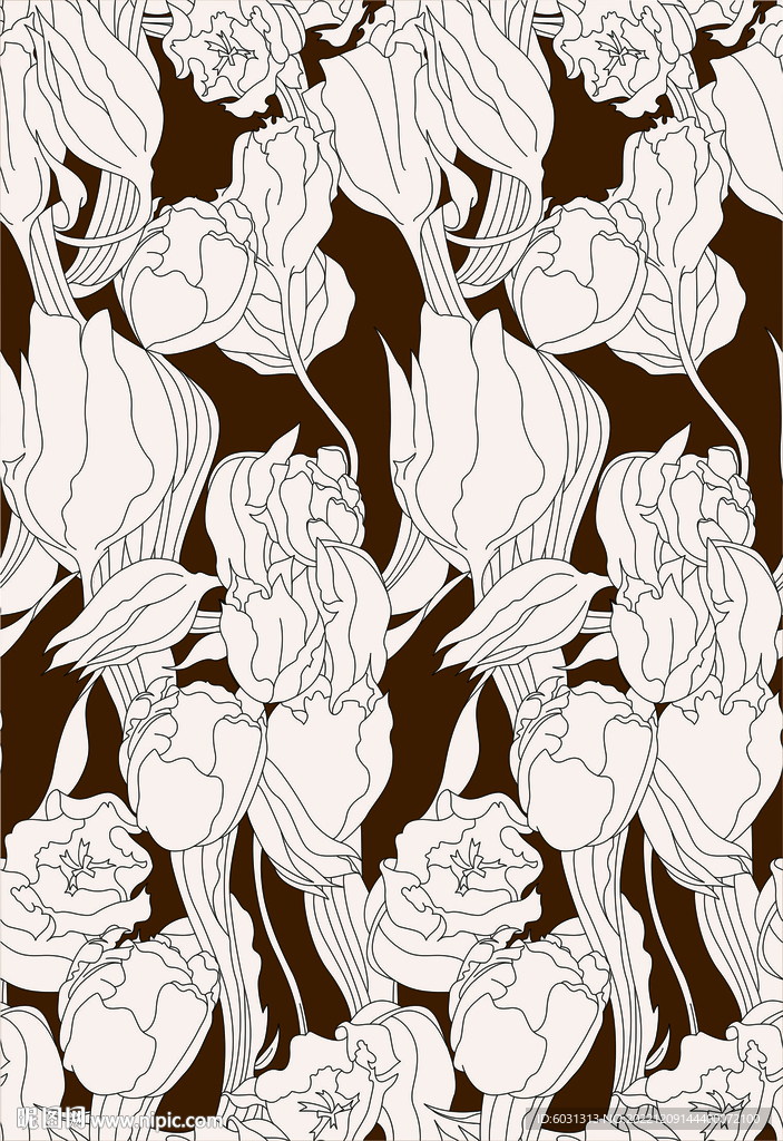 线描花卉连续图案