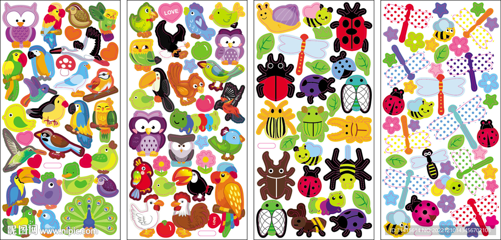 卡通动物贴纸矢量图