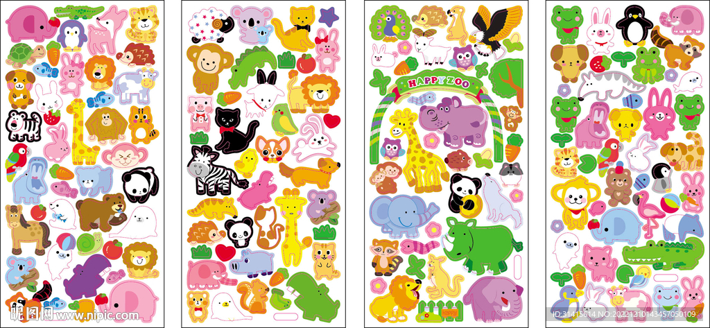 森林动物贴纸矢量图