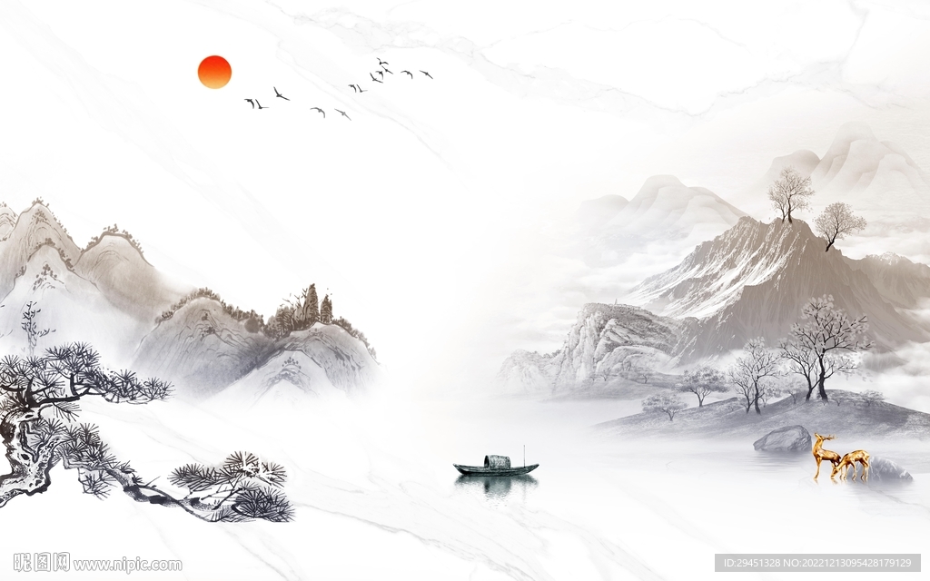 新款 爆款山水墙画 tif分层