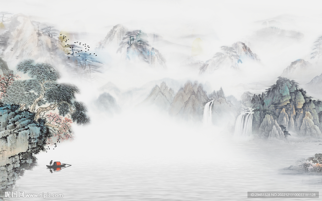 最新 爆款山水墙画 tif分层