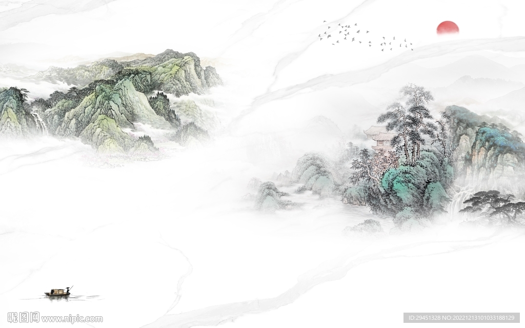 现代 爆款山水墙画 tif分层