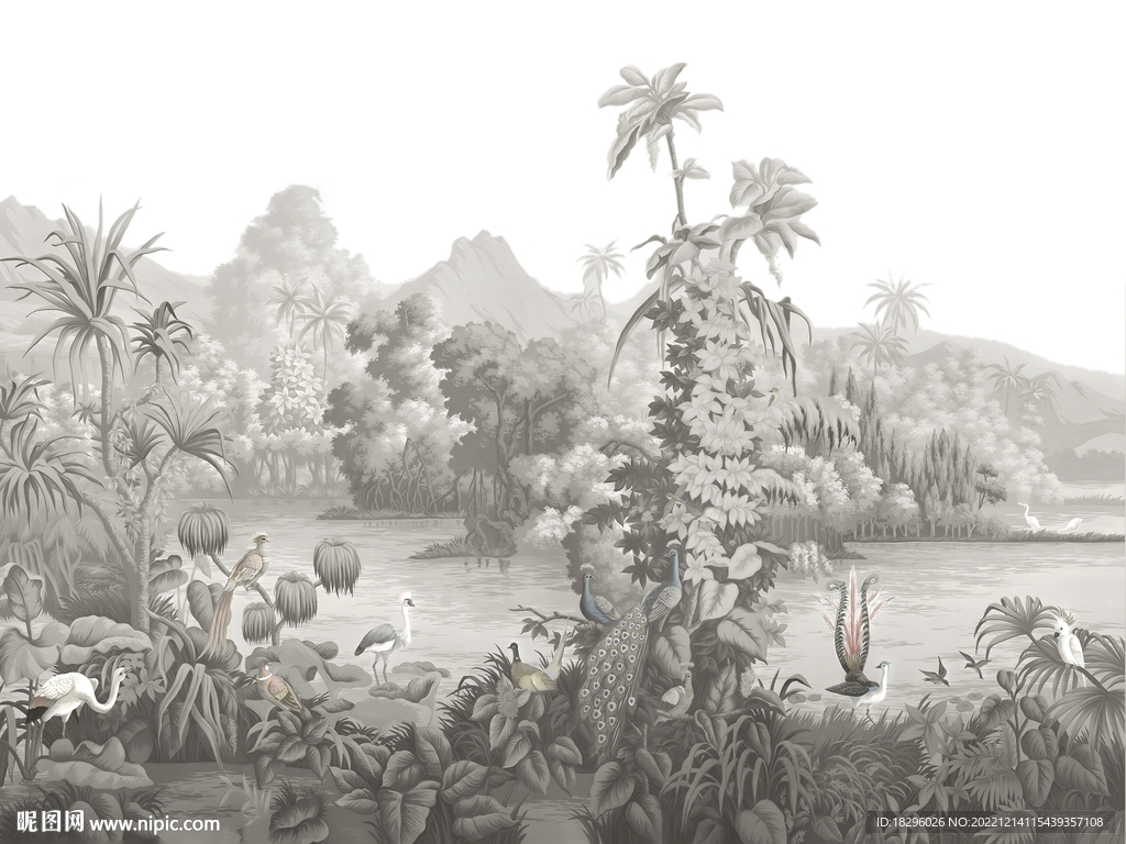 雨林油画 欧式雨林 欧式壁纸