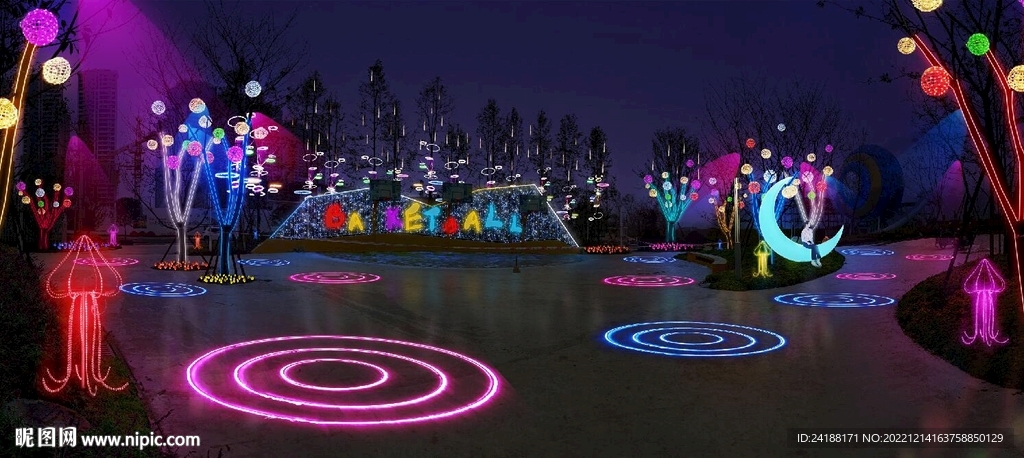 网红公园夜景 PSD分层效果 