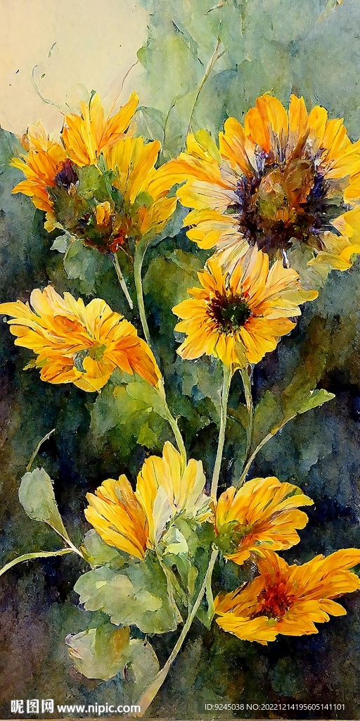 现代简约彩绘抽象向日葵装饰画