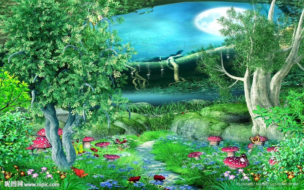 绿色树林生财背景墙