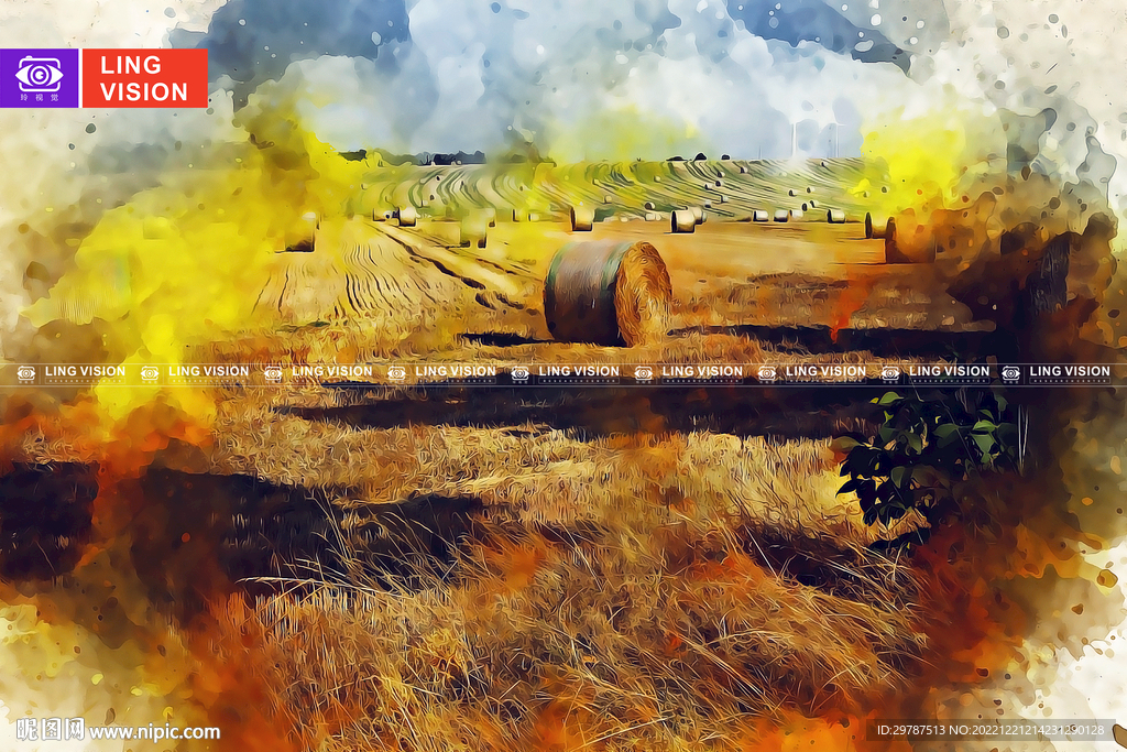 秋季成捆的干草垛