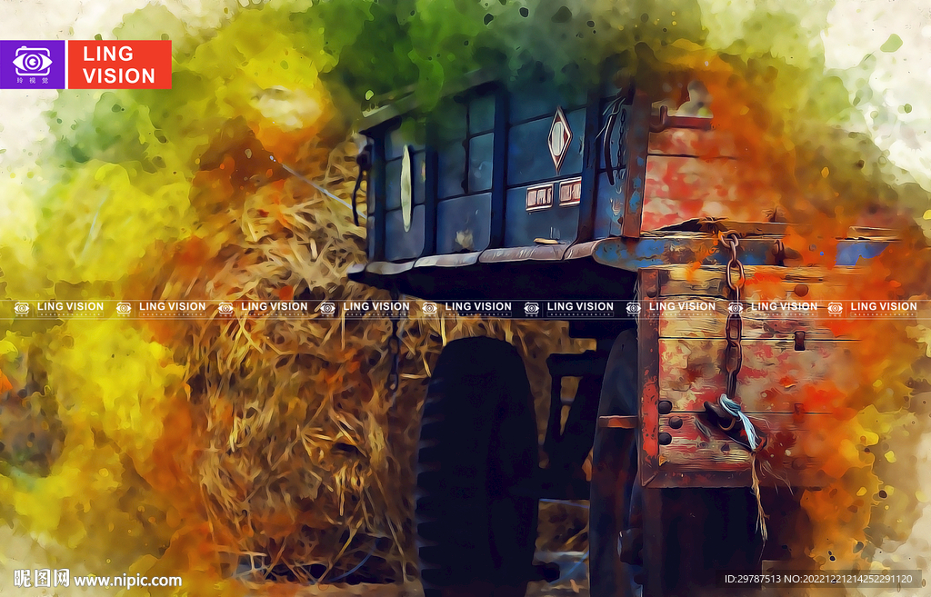 秋季成捆的干草垛