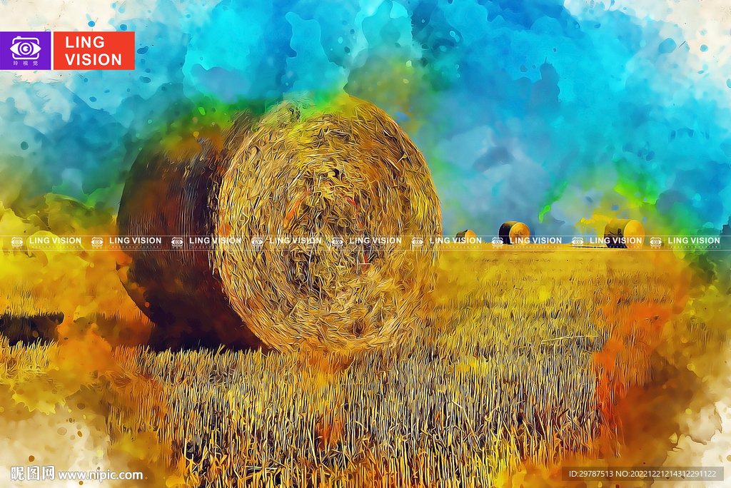 秋季成捆的干草垛