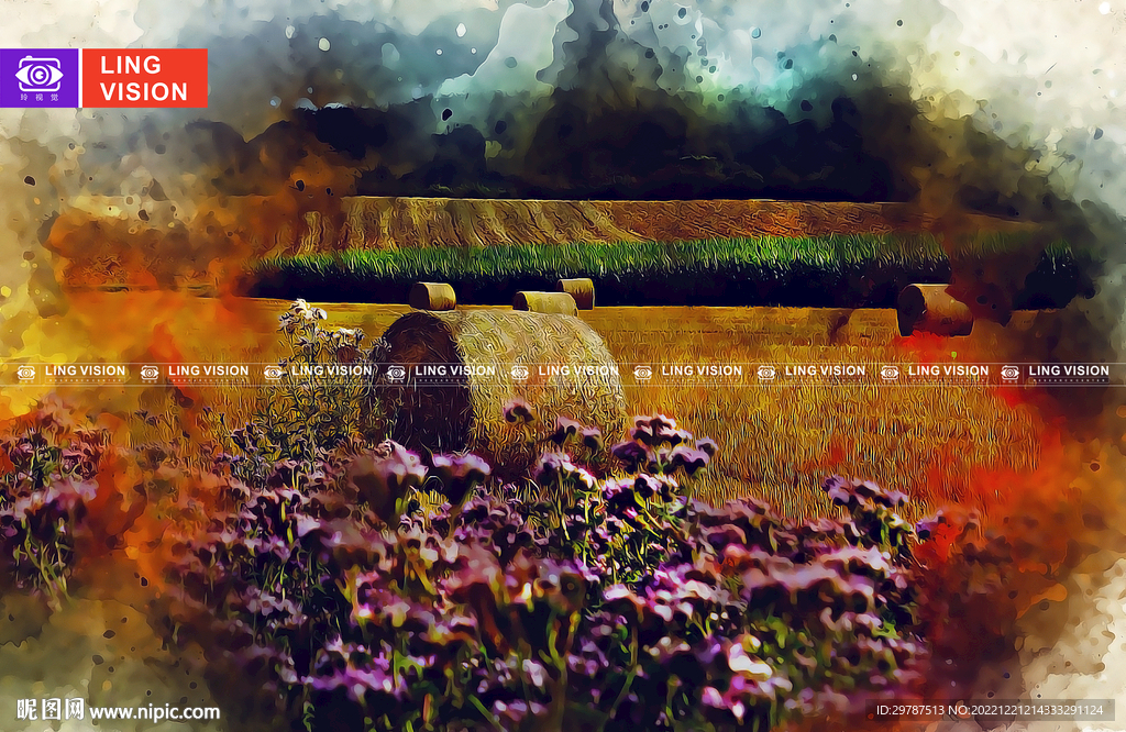 秋季成捆的干草垛