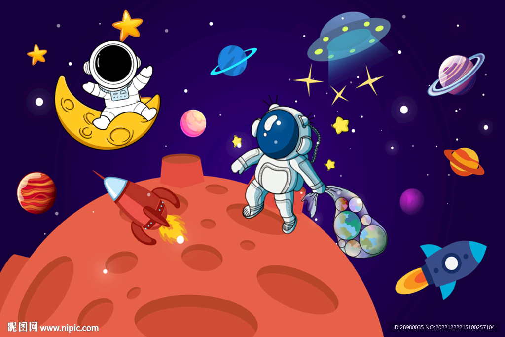 卡通太空飞船宇航员