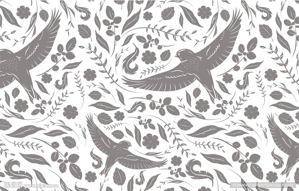 手绘四方连续鸟燕子