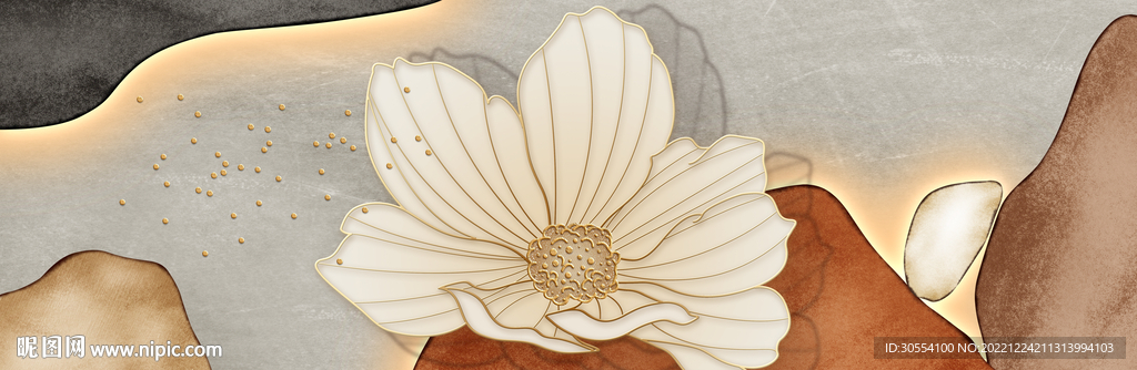 北欧现代轻奢浮雕花卉床头装饰画