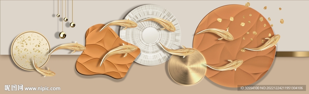 几何九鱼图床头画图片