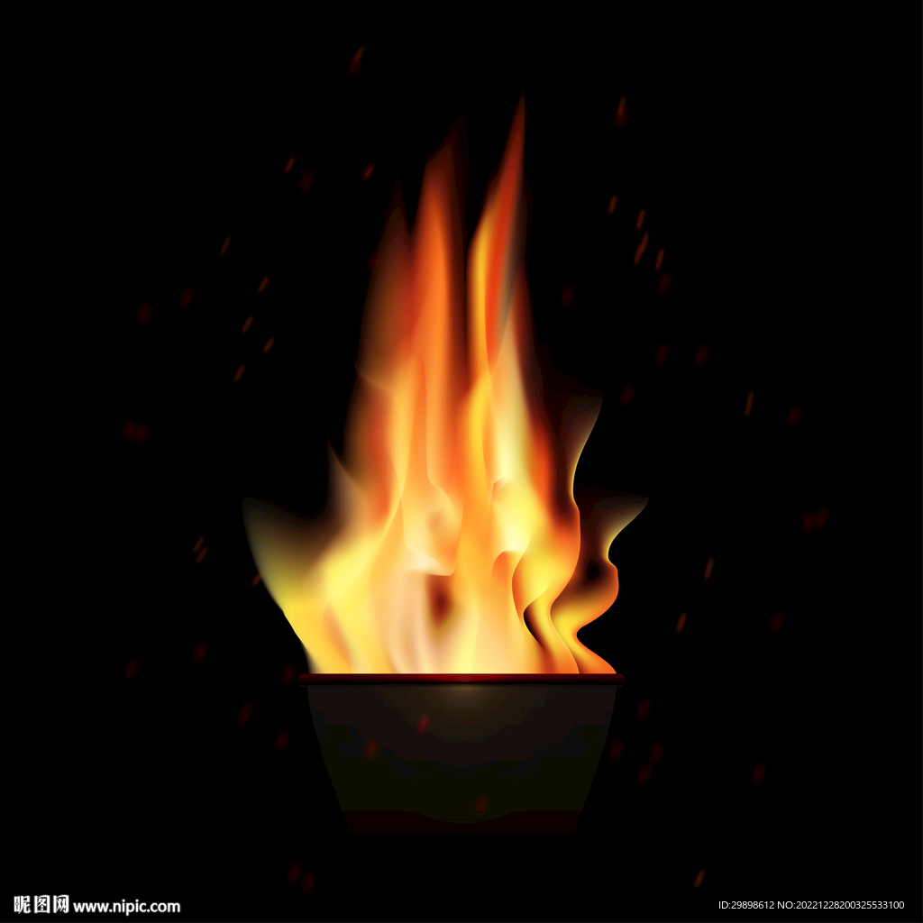 黑色背景燃烧的火炬火焰火星火苗