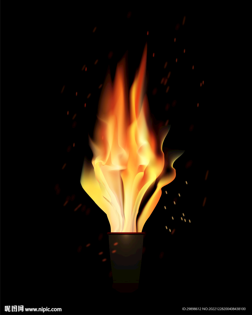 燃烧的火炬火焰火星火苗黑色背景