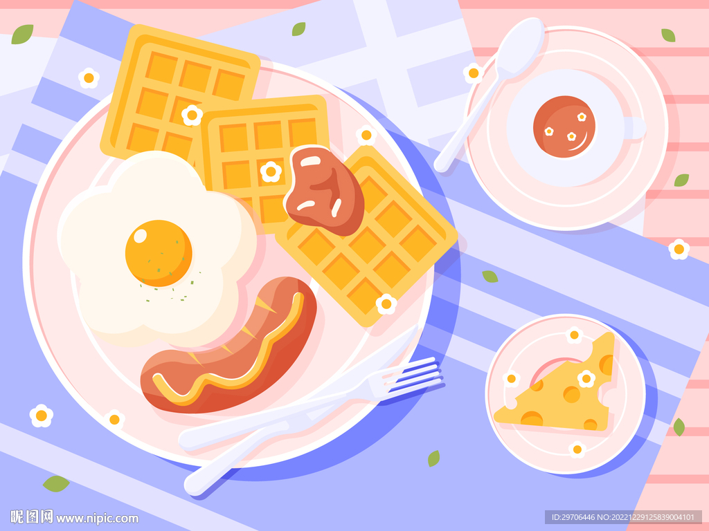 AI扁平美食插画