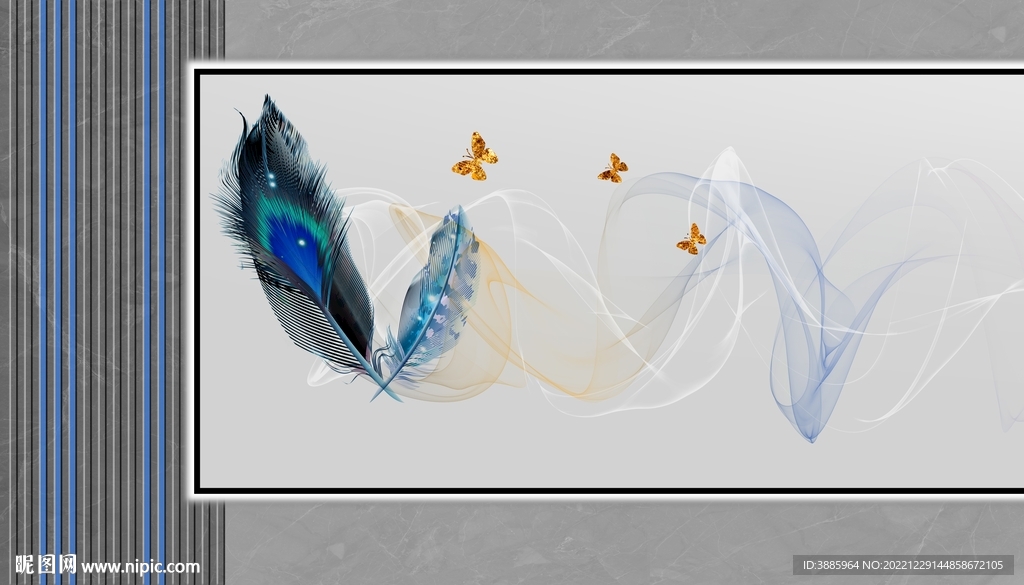 北欧现代简约羽毛客厅背景墙图片