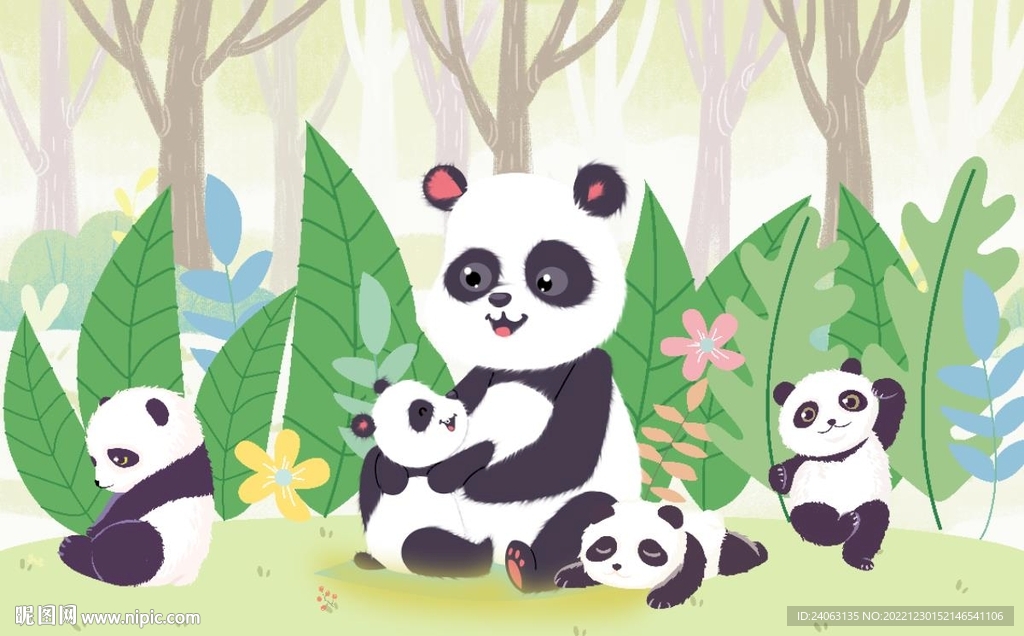 儿童卡通熊猫壁画