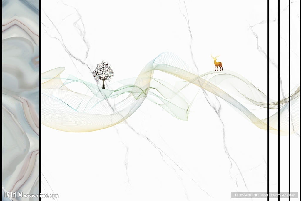 新中式抽象线条山水情背景墙图片