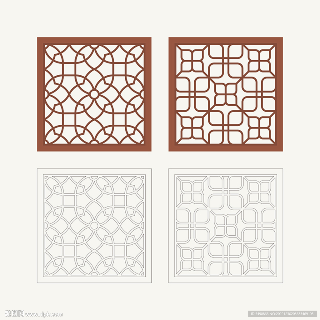 正方形窗花格 花窗 中式图案