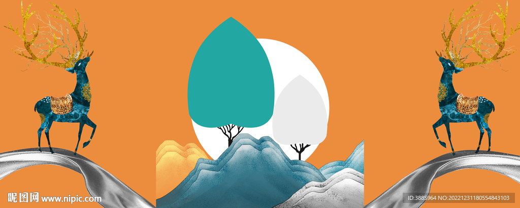 北欧现代轻奢麋鹿装饰画图片