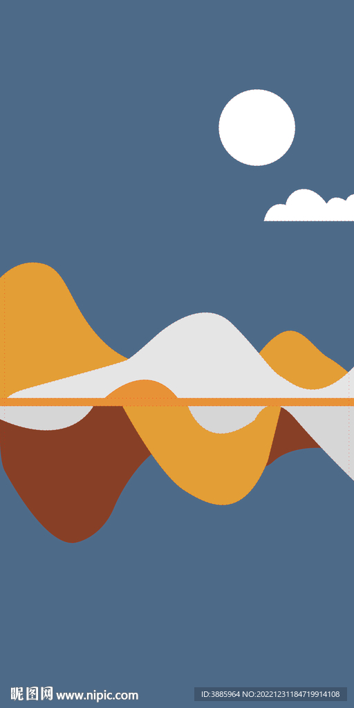 手绘圆形山水画背景墙图片