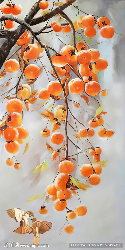 油画柿子装饰画壁画图片