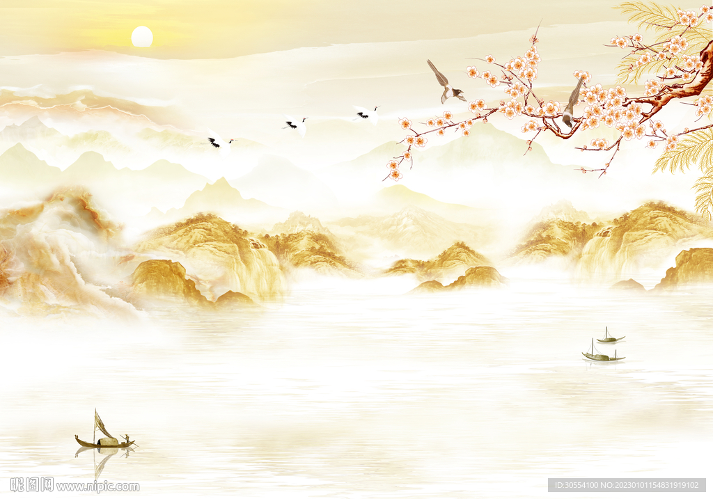 新中式山水背景墙图片