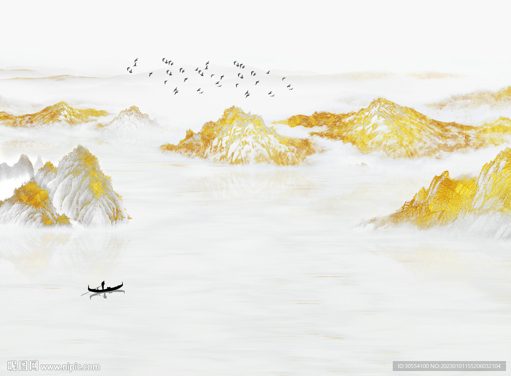 新中式山水背景墙图片