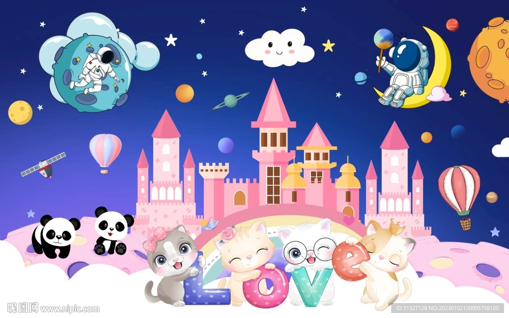 童话城堡儿童背景墙图片