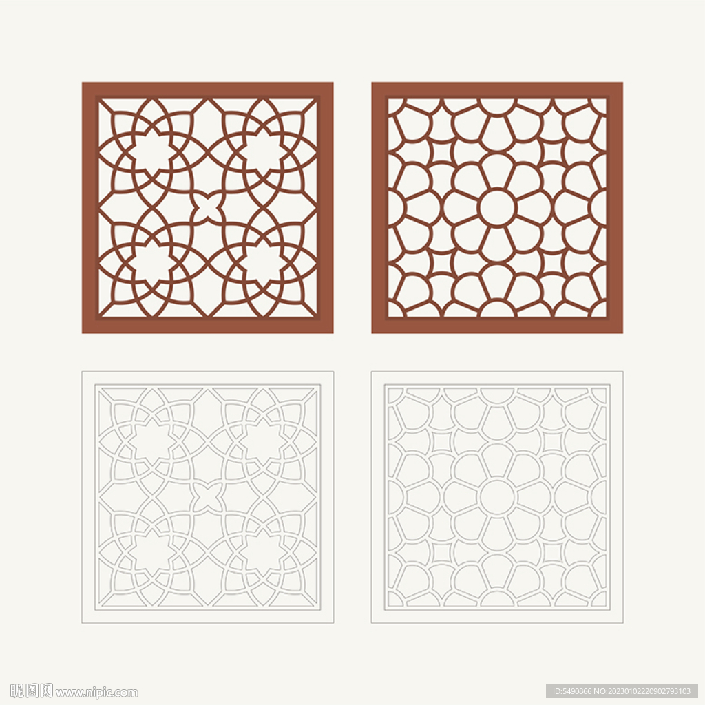 正方形窗花格 花窗 中式图案