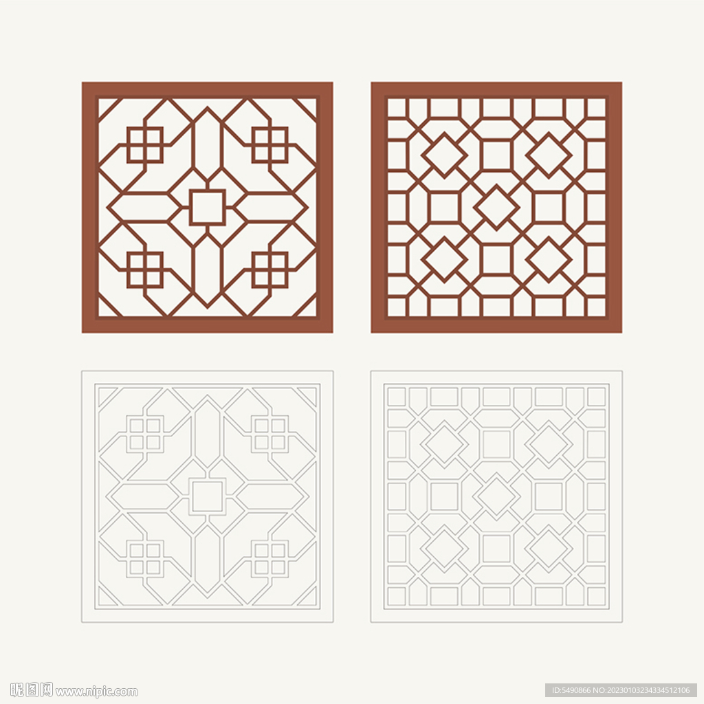 正方形窗花格 花窗 中式图案