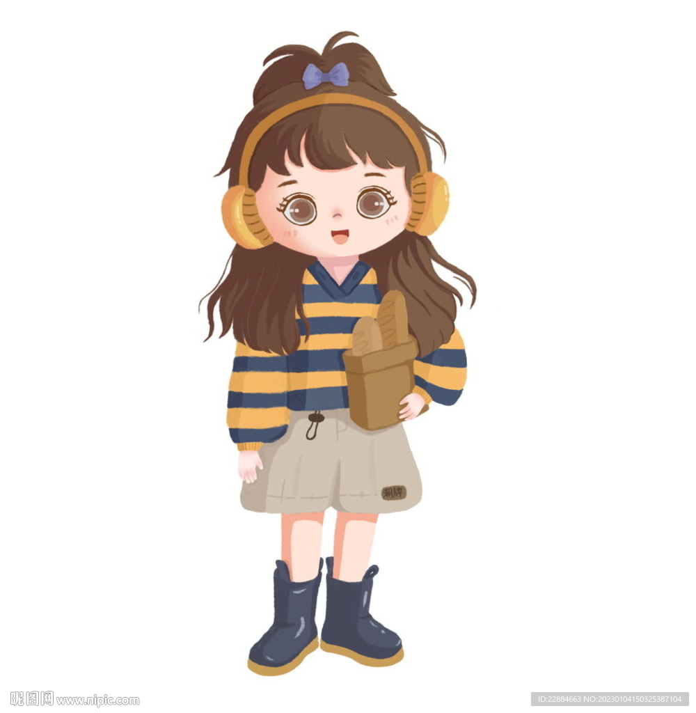 戴耳机的面包女孩