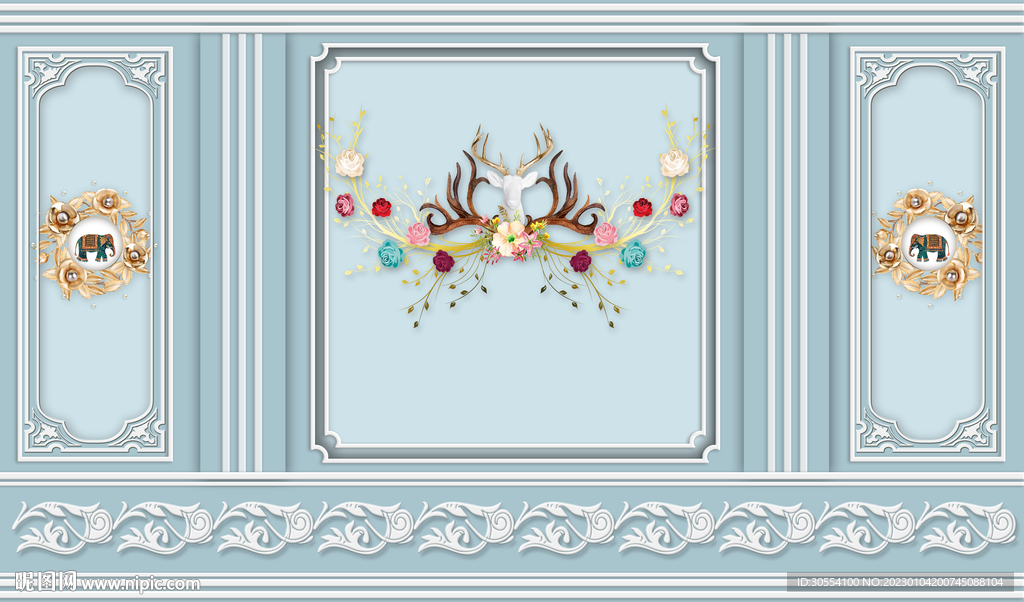 鹿头几何图形护墙板三角形背景图