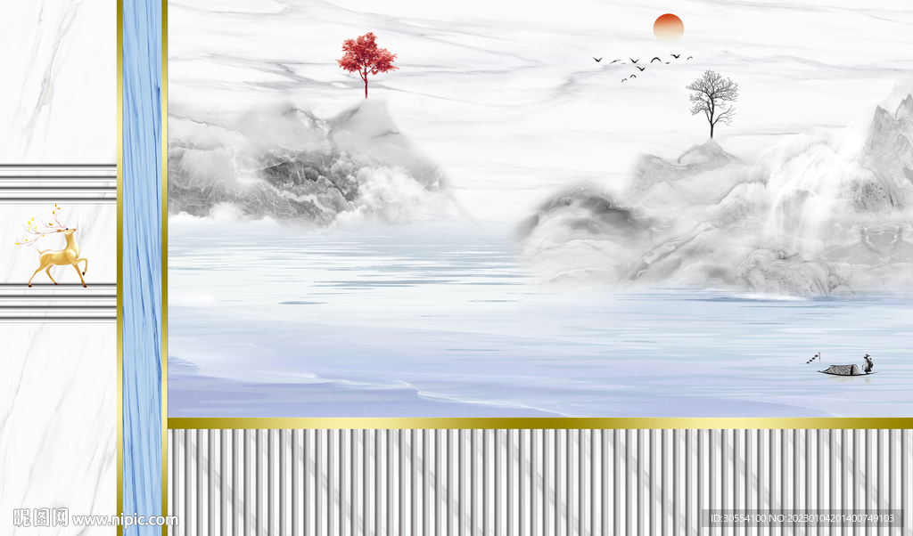 新款城市油画石纹悬空电视背景墙