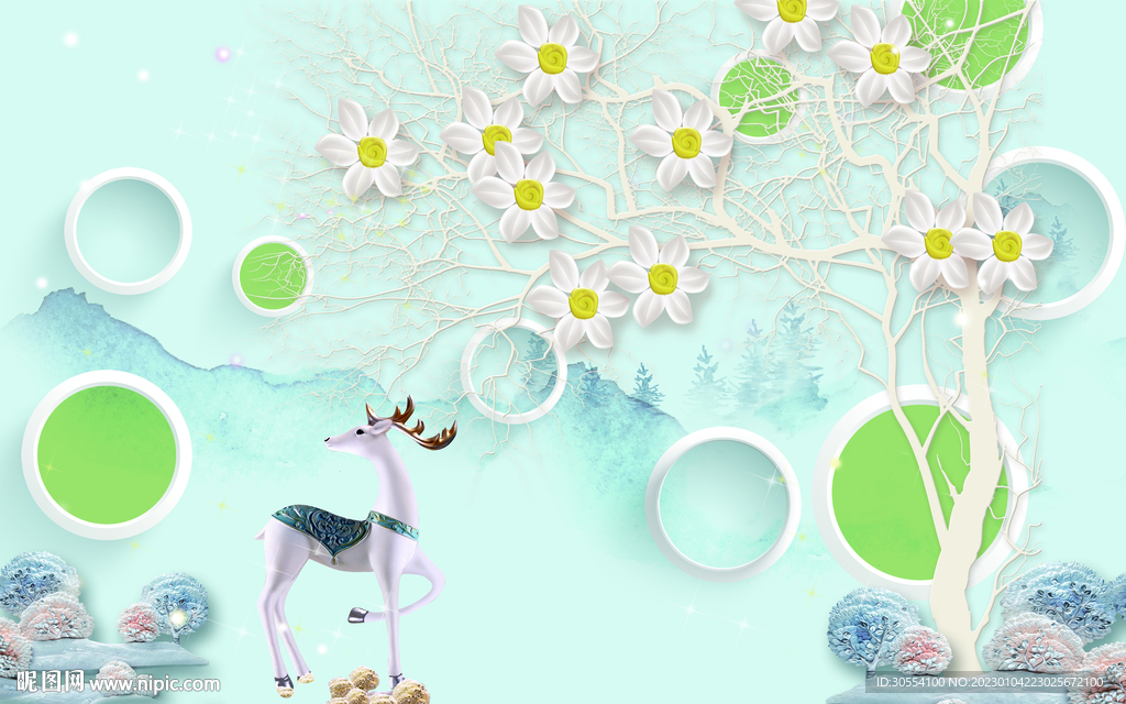 梅花鹿唯美风景电视背景墙图片