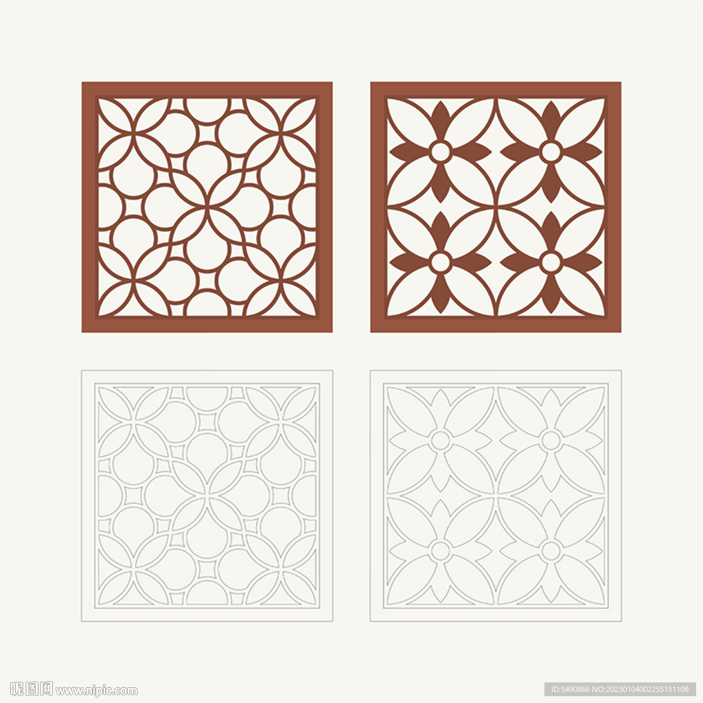 正方形窗花格 花窗 中式图案