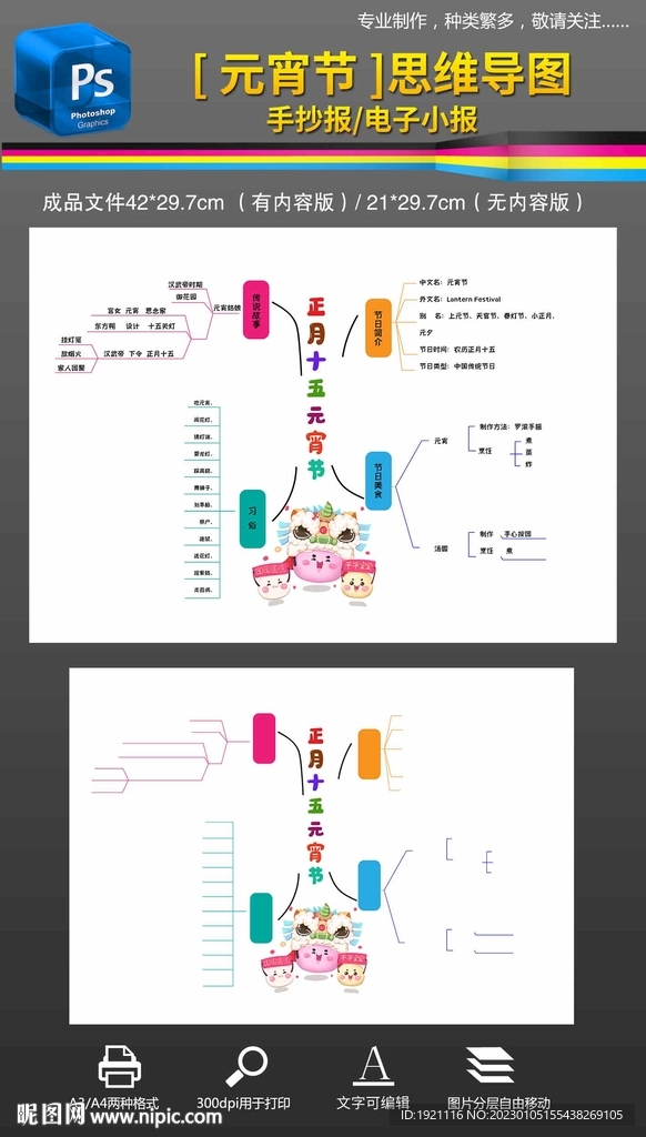 正月十元宵节思维导图手抄报小报