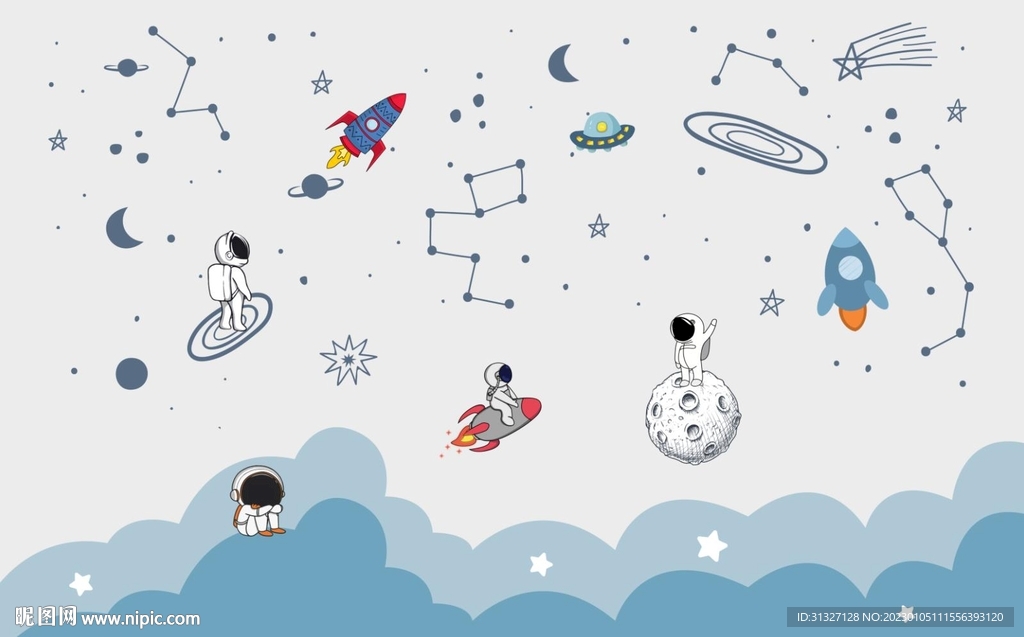 手绘卡通太空宇宙飞船图片