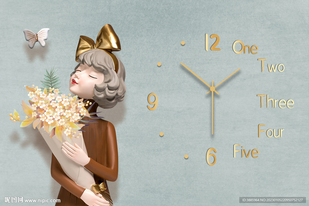 女孩卡通轻奢简约高清装饰画图片