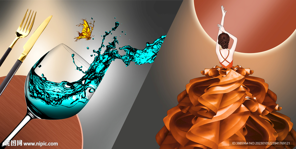 现代晶瓷酒杯餐饮餐厅装饰画图片