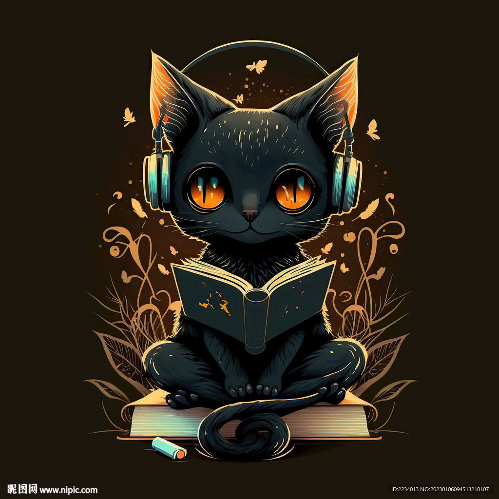 看书听音乐的猫