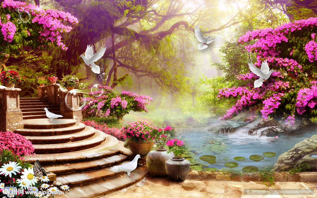 树林风景电视背景装饰画图片