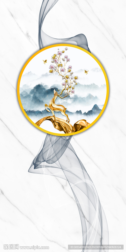 麋鹿山水大理石玄关图片