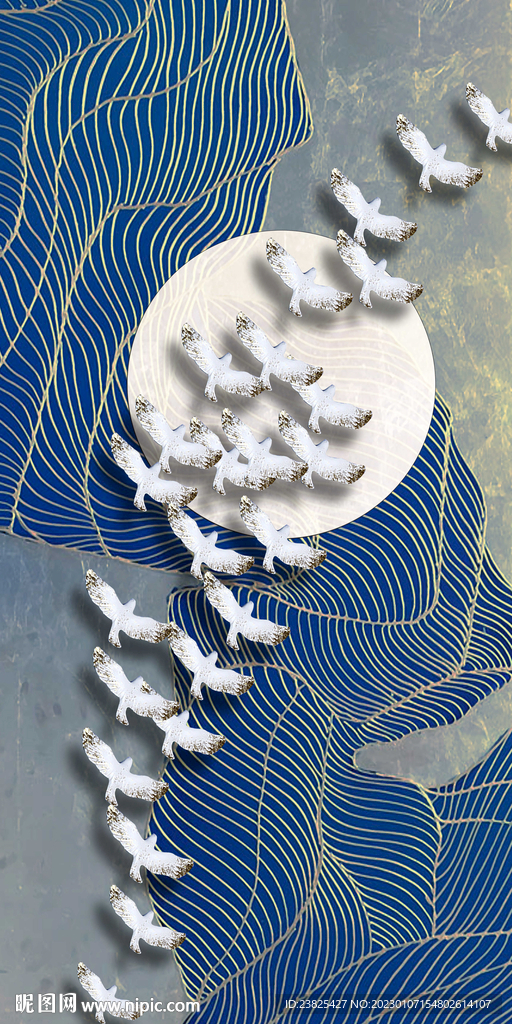 新中式抽象飞鸟玄关装饰画