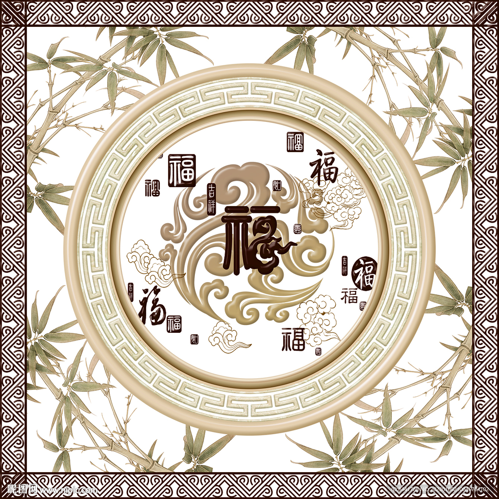 竹报平安百福中式图案软天花