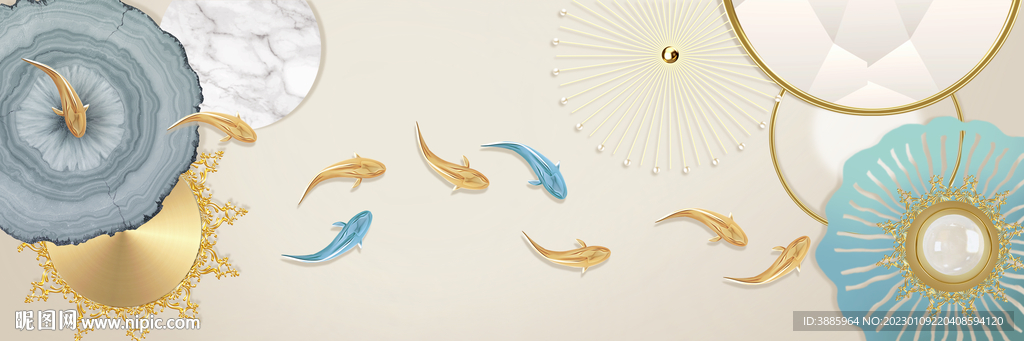 抽象九鱼图装饰画图片