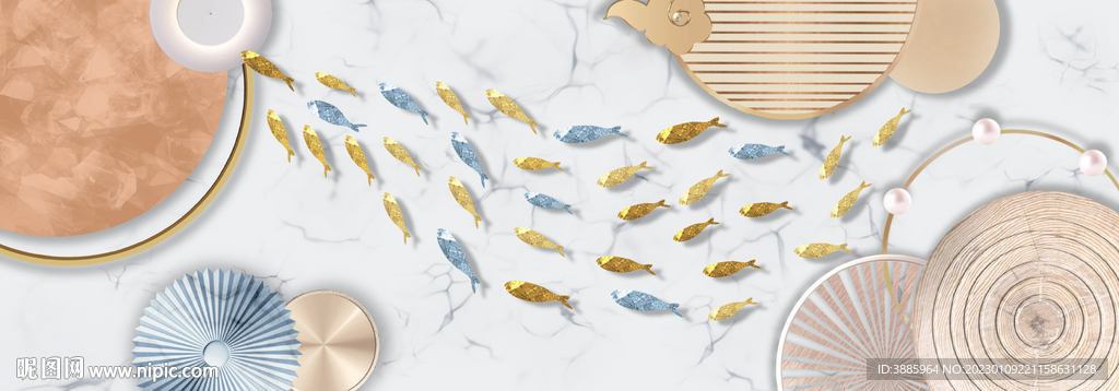 抽象九鱼图装饰画图片